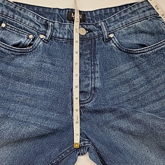 Boohoo Man Mens 32x30 Button Fly Blue Denim Flare Double Zip Panel Jeans - Picture 15 of 16